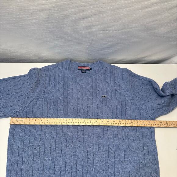 Vineyard Vines Mens L Crew Neck Wool Sweater Cable Knit Blue Preppy Academia - Picture 8 of 9
